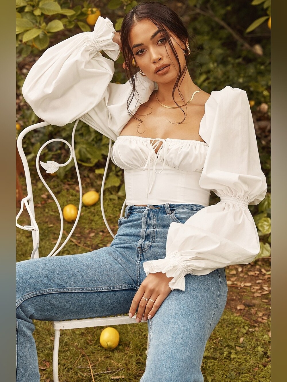House Of CB Millicentwhite Poplin Cropped Corset Top, Size Small, White